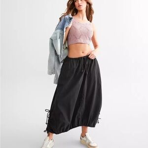 Free People Black Cinch Hem Balloon Maxi Skirt Medium